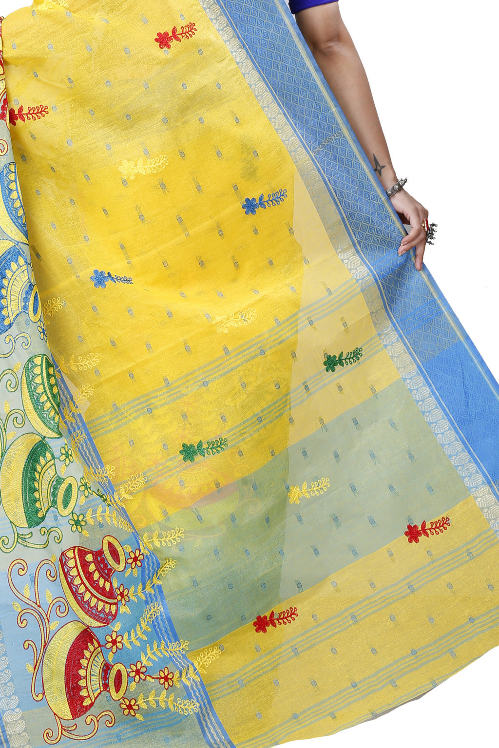 Light Yellow Pure Cotton Embi_Ganga_Buti Tant Embroidery (1003)